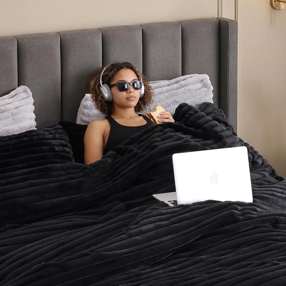 Weigelia Black Comforter Queen Set – Ultra Soft Plush Fleece Bedding with 2 Pillowcases