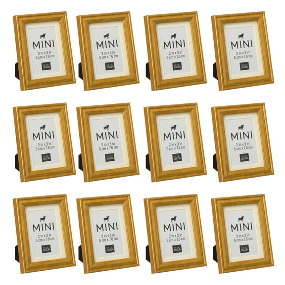 Studio Decor Gold Mini Frame - Fits 2" x 3" Photo, Drawing, or Painting - Bulk 12 Pack