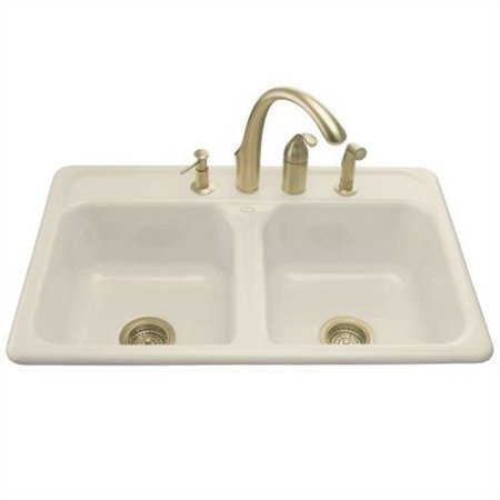 Kohler Delafield Self Rimming Kitchen Sink In Almond With Four