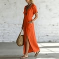 thumbnail image 7 of 2026 Summer Womens Dress Cotton Linen Square Neck Short Sleeve Long Dress with Pockets & Side Slit Beach Sundress, 7 of 7