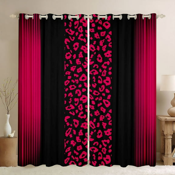 Homewish Fashion Cheetah Print Black Out Curtains, Leopard Wildlife Animal Curtains Pack of 2 (42x63 Each), Pink Abstract Stripe Line Bedroom Curtains, Living Room Curtains Decor