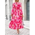thumbnail image 2 of Vestido PRETTYGARDEN para mujer, midi floral, escote en V, manga larga, talla XL, 2 of 9