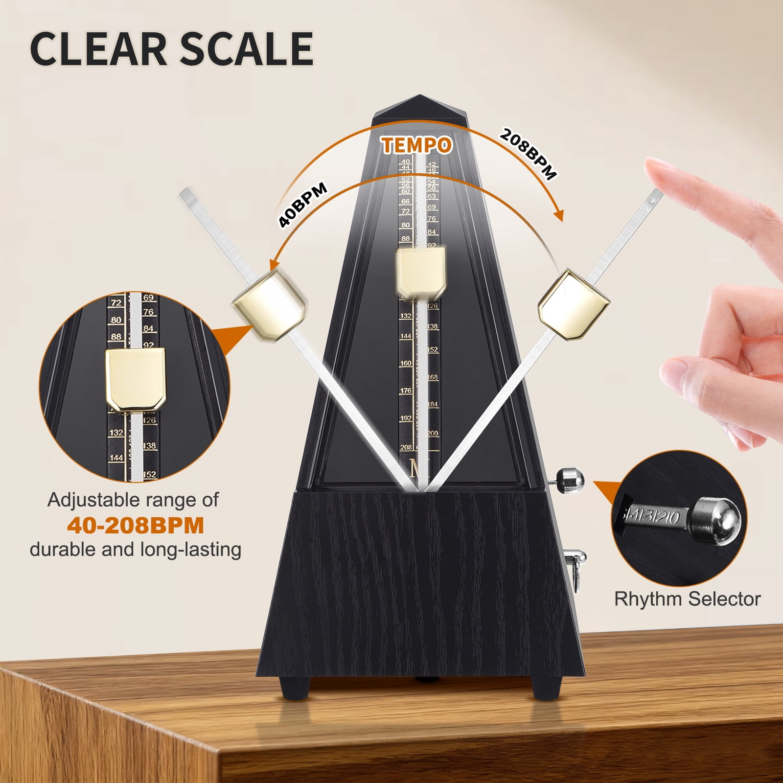 Mechanical Metronome for Piano Guitar Bass Violin Drums with Loud Sound and High Precision