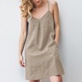 thumbnail image 2 of Lolmot Beach Dresses for Women Solid Color Dress, Spring and Summer Sling Loose Cotton Linen Above Knee Dresses with Pockets, 2 of 5