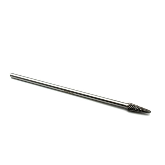 TEMO SL-3L6 Double Cut Carbide Rotary Burr File, 3/8 Inch (9.5 mm) Head 14 Degree Cone, 1/4 Inch (6.35 mm) Diameter 6 Inch (152 mm) Long Shank