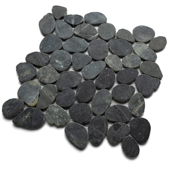 CNK Tile Natural Sliced Charcoal Black Pebble Tile – 12" x 12" Polished Natural Stone Sheets Mesh Backing Elegant Bathroom Floors Stylish Kitchen Backsplashes – Durable Weather-Resistant – Pack of 1
