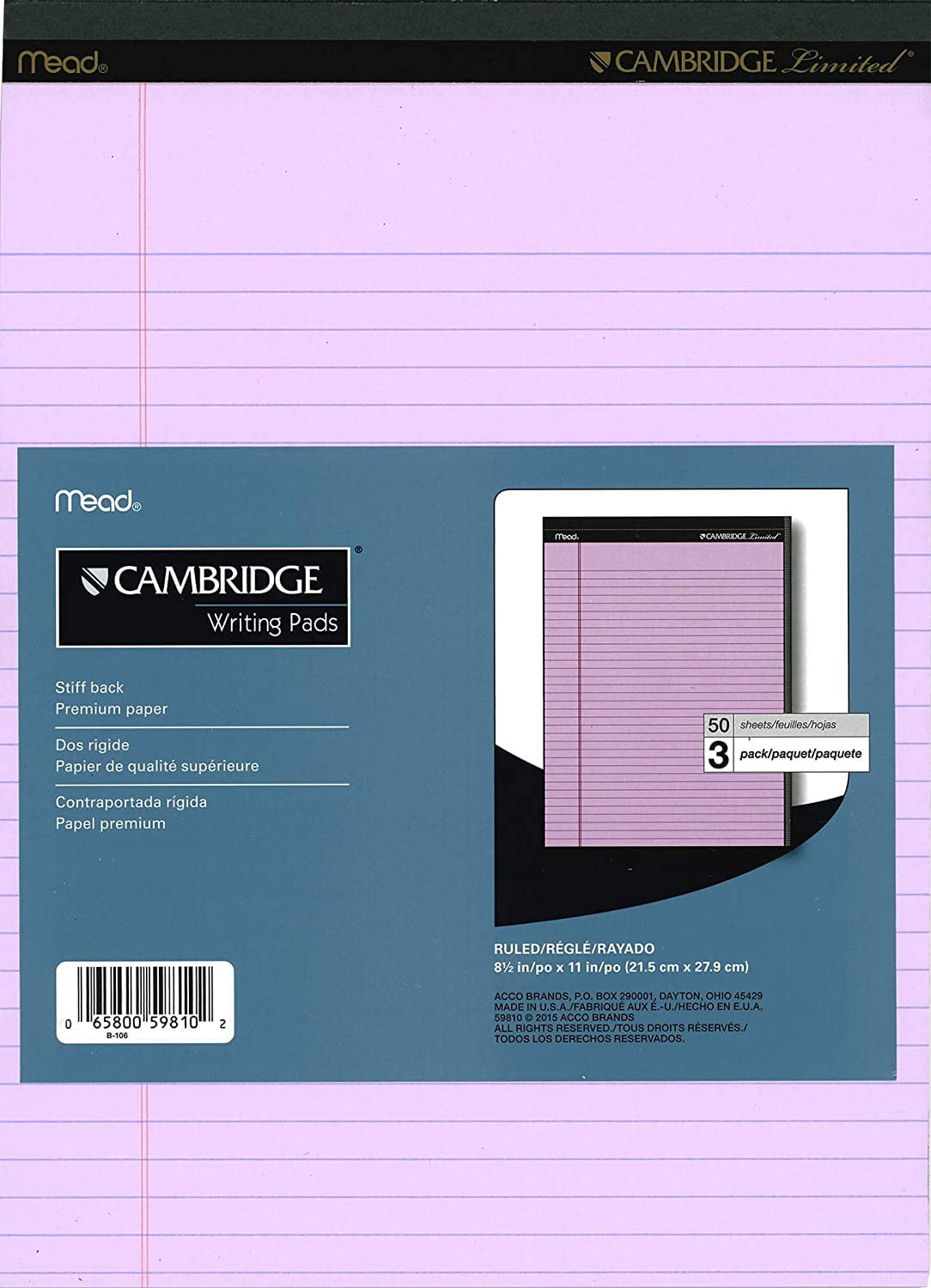 Cambridge Limited Perforated Writing Pad, 8.5 X 11 Inches, Wide Ruled
