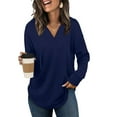 thumbnail image 6 of WTOBBY Women's Fashion Solid Color Long Sleeve Hooded V-Neck Casual Sweatshirt Top, Comfortable Pullover with Hood for Everyday Use, Trendy Apparel for Lounge and Street Style,Navy M, 6 of 6