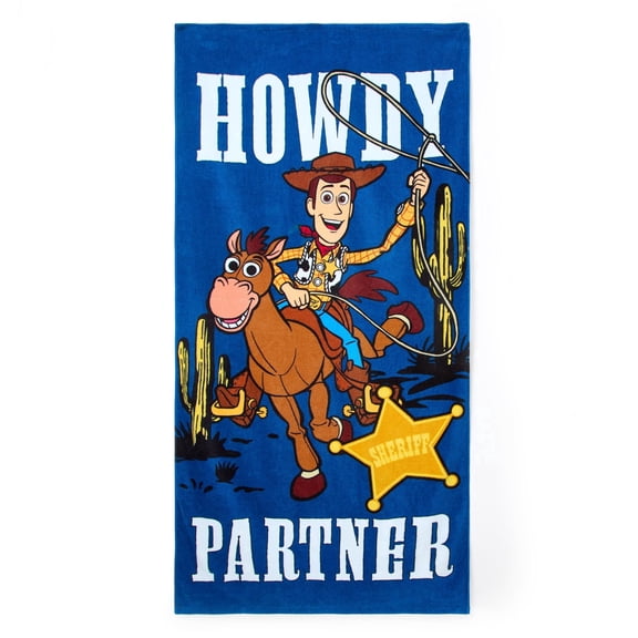 Disney Store Official Woody Beach Towel with Woody & Bullseye Screen Art on Topside - Measures 29" x 58" - Soft & Absorbent for Pool or Beach - Bath Towels for Kids Who Love Toy Story Movies