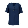 thumbnail image 4 of yunLCZ Women's Button Down Shirt Womens Daily Casual Solid Short Sleeve V Neck Shirt Tops Blouse, 4 of 4