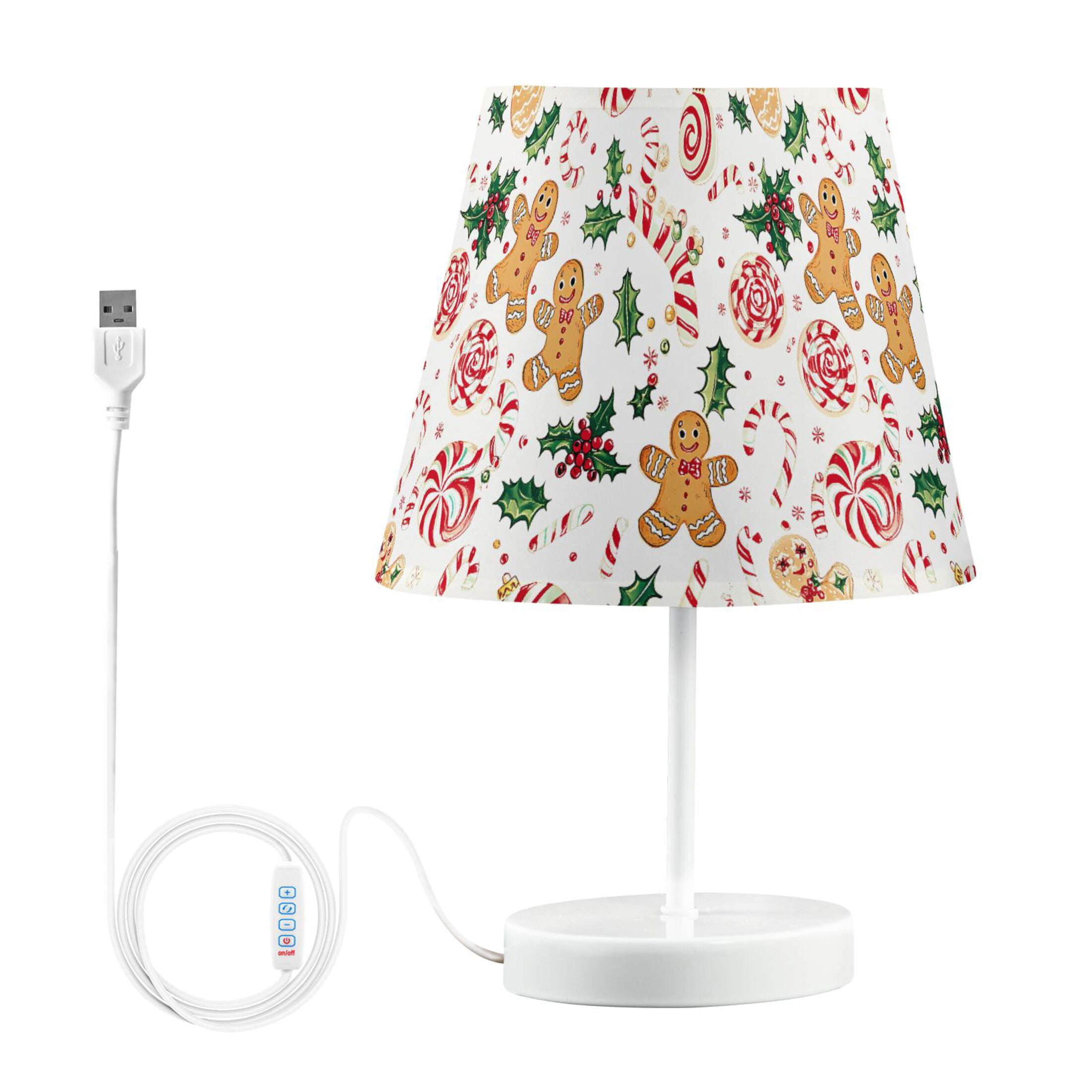 LED Desk Lamp Gingerbread Men Holly Leaves Table Nightstand Lamps with 3 Color Temperatures for Home Bedroom Living Room Decor 6x11