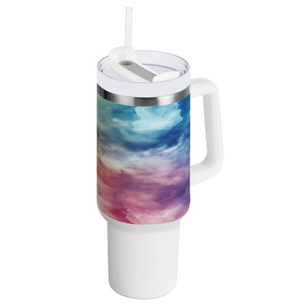 

40 Oz Car Handle Water Bottle 10.8x3.85 Inch Handle And Straw Travel Water Bottle Reusable Stainless Steel Water Bottle Rainbow Cloud Cartoon