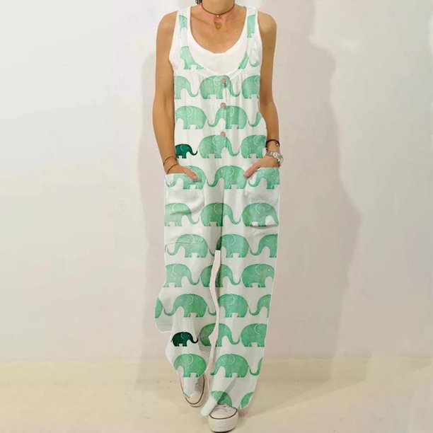 ICHUANYI Clearance Women Summer European And American Sling Solid Pocket Casual Jumpsuit(Green, S) ICHUANYI WER2023081011601