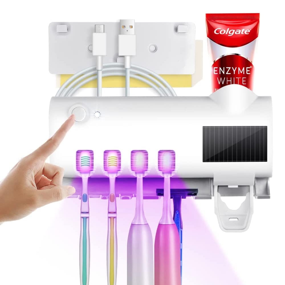 UV Toothbrush Holder for Bathrooms Wall Mounted , With 4 Slots And 2
