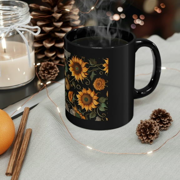 Sunflowers Art Black Stylish Designer Mugs Sale Ceramic Cups 11oz Dishwasher Safe Gifts