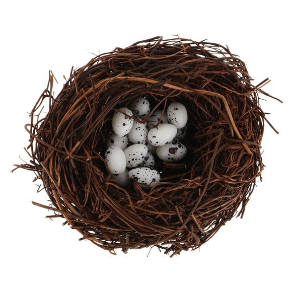 KAKOWELY yard birds nest Simulation Mini Bird Nest with Eggs Set Artificial Rattan Birds Nest for Garden Yard Home Party and Christmas Tree Decoration2.76"X2.76"X1.57"