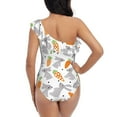 thumbnail image 5 of Pofeuu Cute Rabbit Print Women's One Piece Swimsuits One Shoulder Swimwear Asymmetric Ruffle Monokinis Bathing Suits-Large, 5 of 6