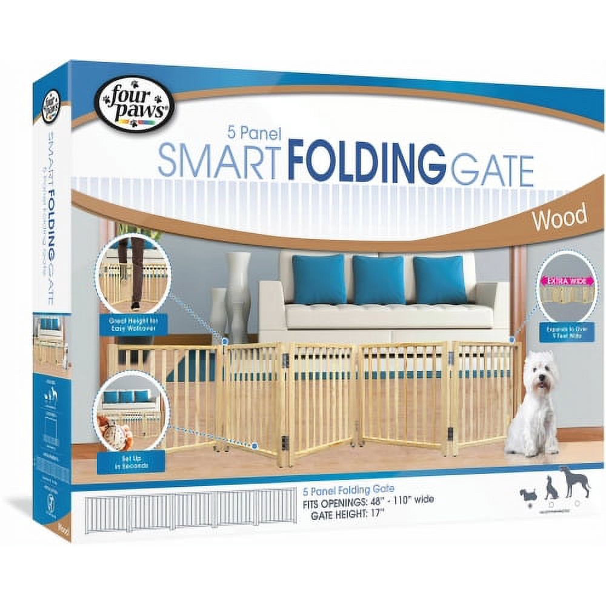 Four Paws 17"H Expandable 5 Panel Dog Gate, Wood