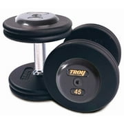 5 - 50 lb. Pro Style Black Cast Iron Round Dumbbell Set w/ Straight Handle & Rubber Caps (Commercial Gym Quality) by Troy Barbell