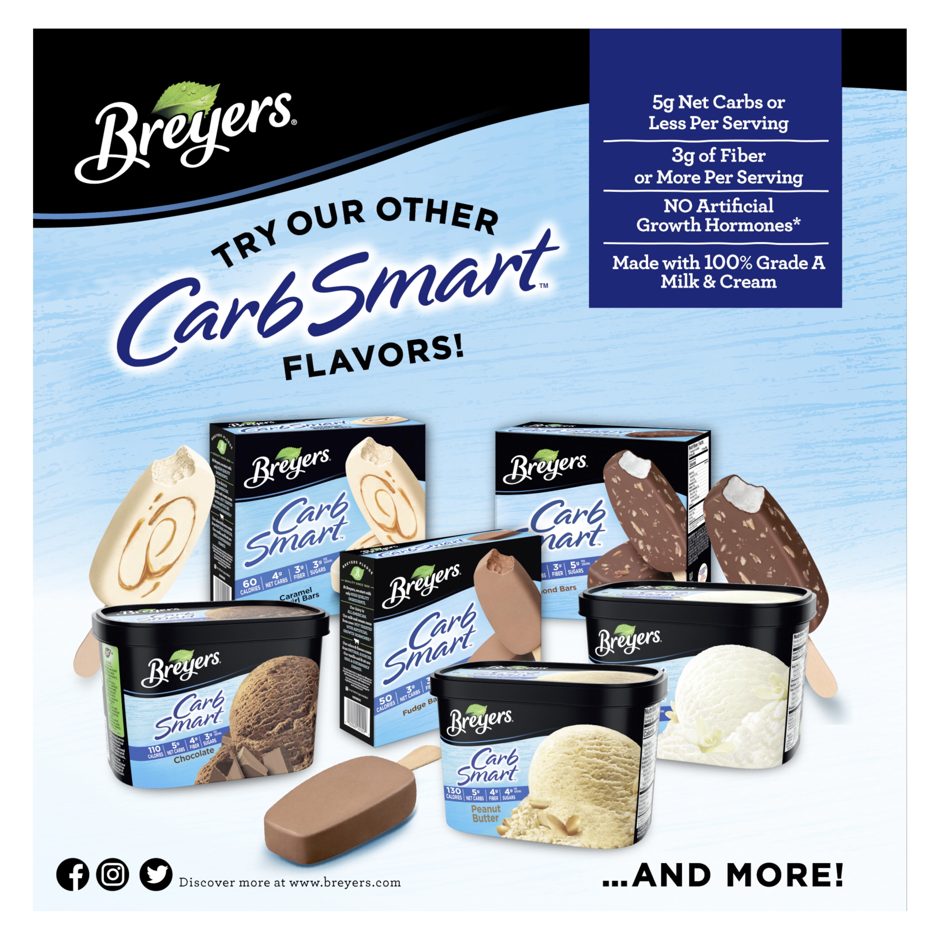 Breyers CarbSmart Creamy Caramel Swirl Ice Cream Bars Frozen Desserts, 6 Count