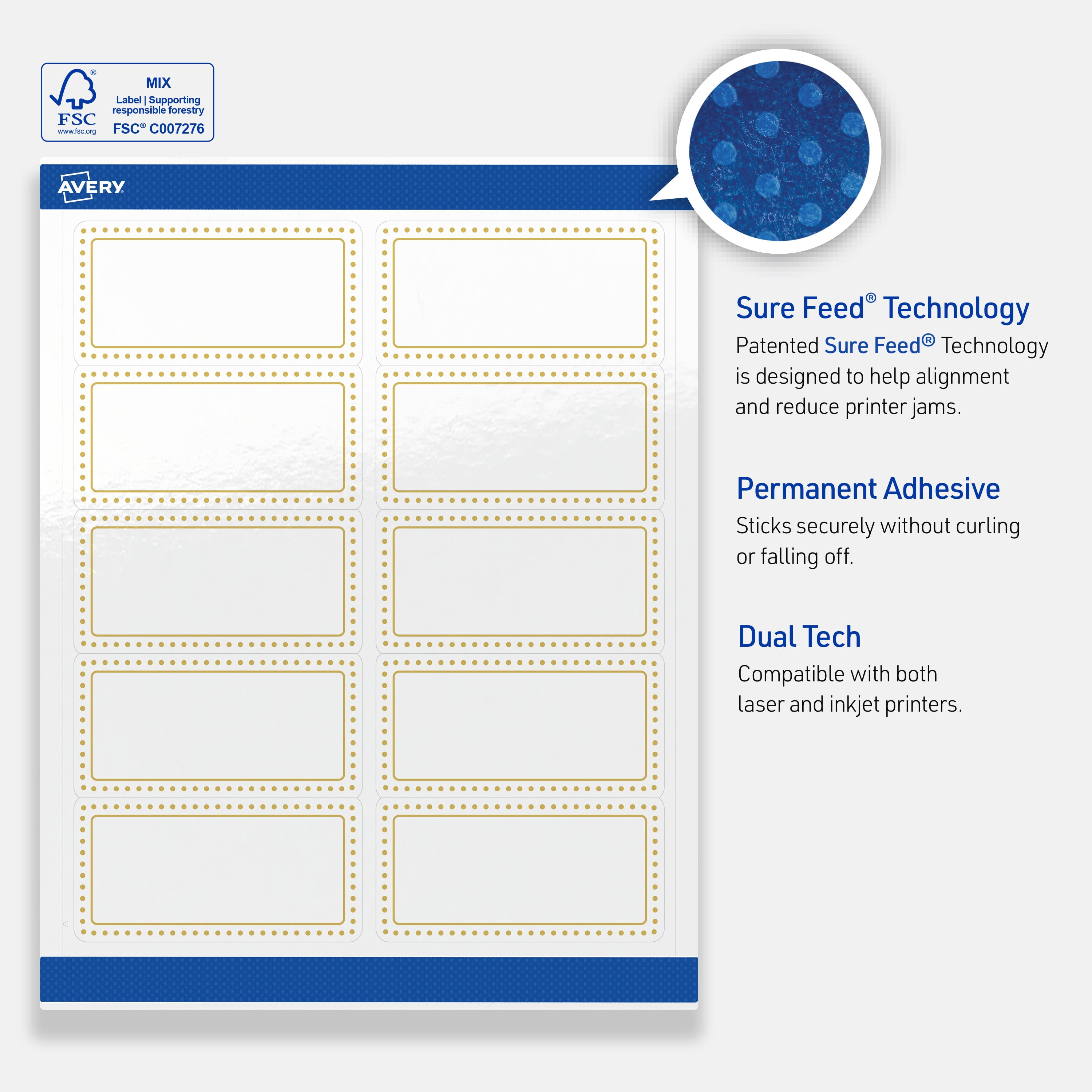 Avery 2" x 4" Labels, Gold Border with Gold Dots, 100 ct, Glossy, Gold Border with Gold Dots