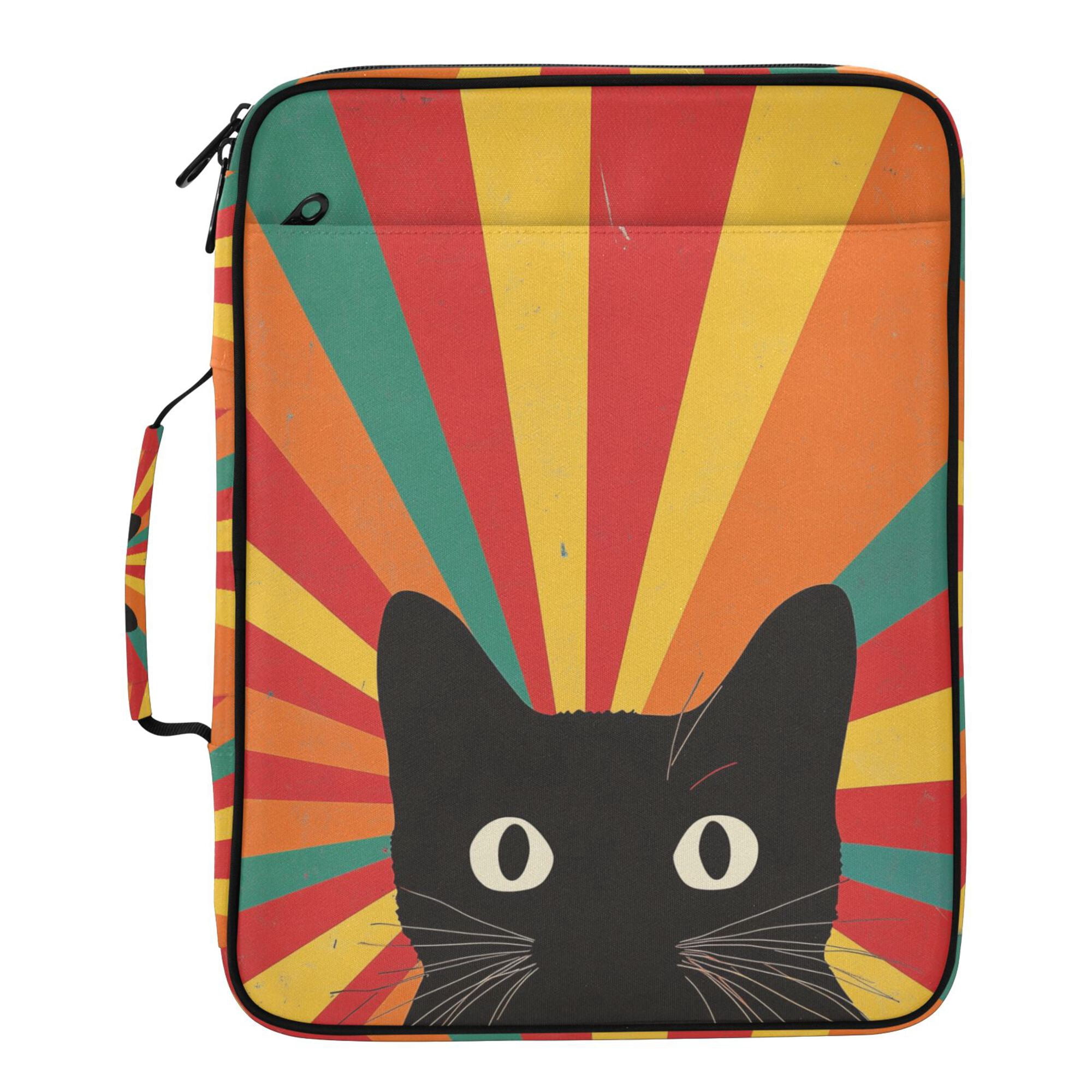 FORMRS Accordion File Folder A4 Size 7-Pocket Expanding Document Organizer Bag with 3 Ring Binder, Black Cat