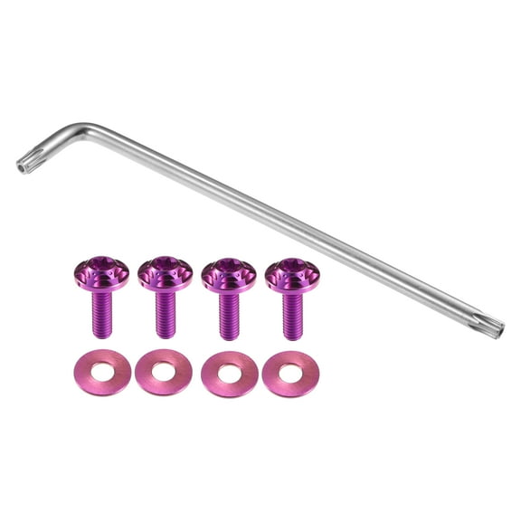 1 Set 1/4" M6 Universal Car Anti Theft License Plate Screws for Car Frame Holder with 4 Washers Purple