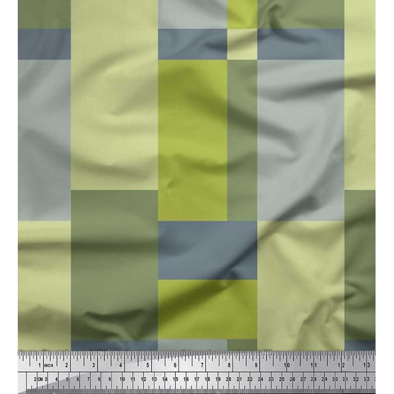 Soimoi Moss Georgette Fabric Check Color Block Print Fabric by Yard 42 Inch Wide