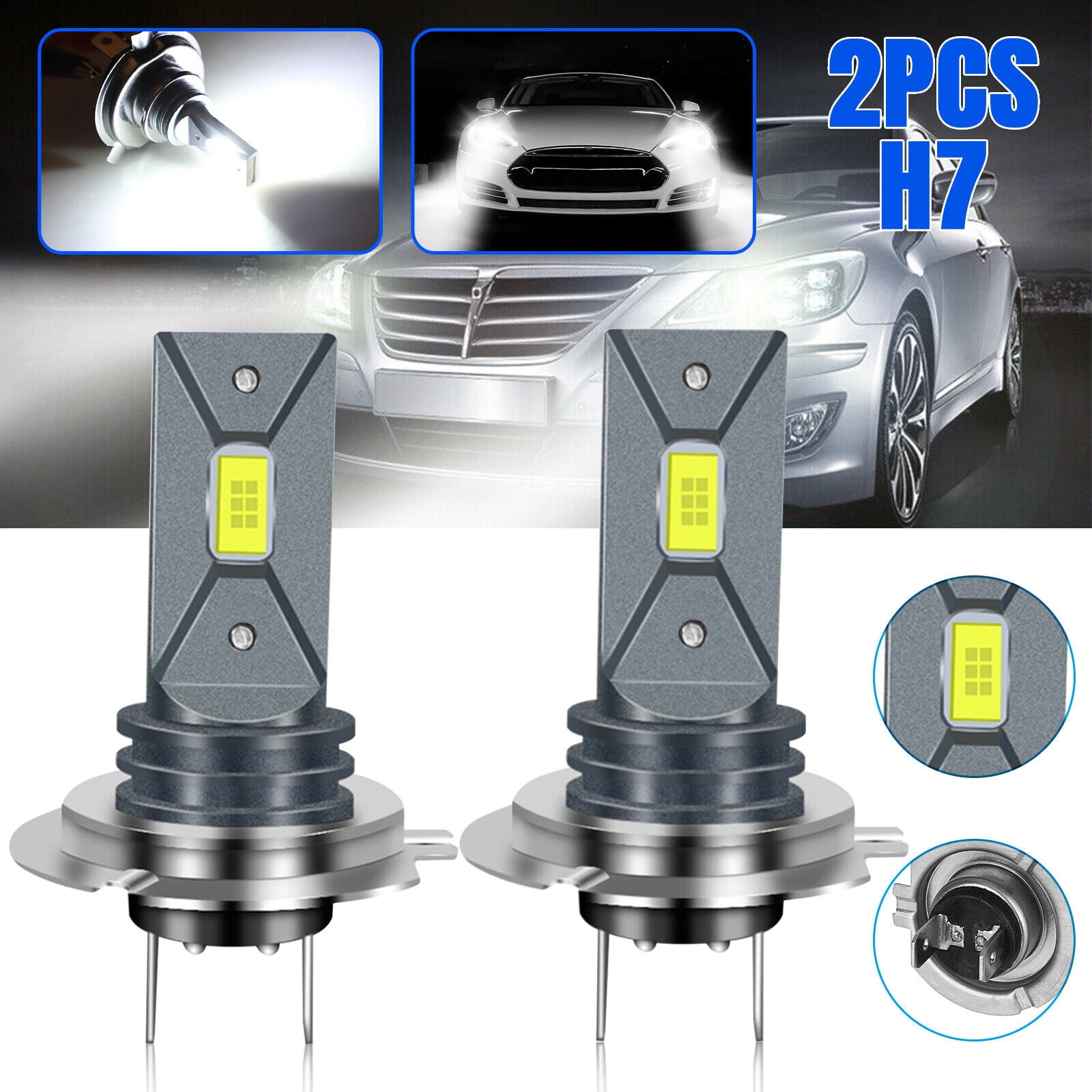 Kidlove 2pcs H7 Led Headlight Bulb Kit High Low Beam 160w 20000lm Super