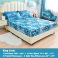 thumbnail image 2 of Piece Teal Leaves Printed Sheet Set Queen Size Soft Botanical Microfiber Sheets with Pillowcases Deep Pocket, 2 of 7