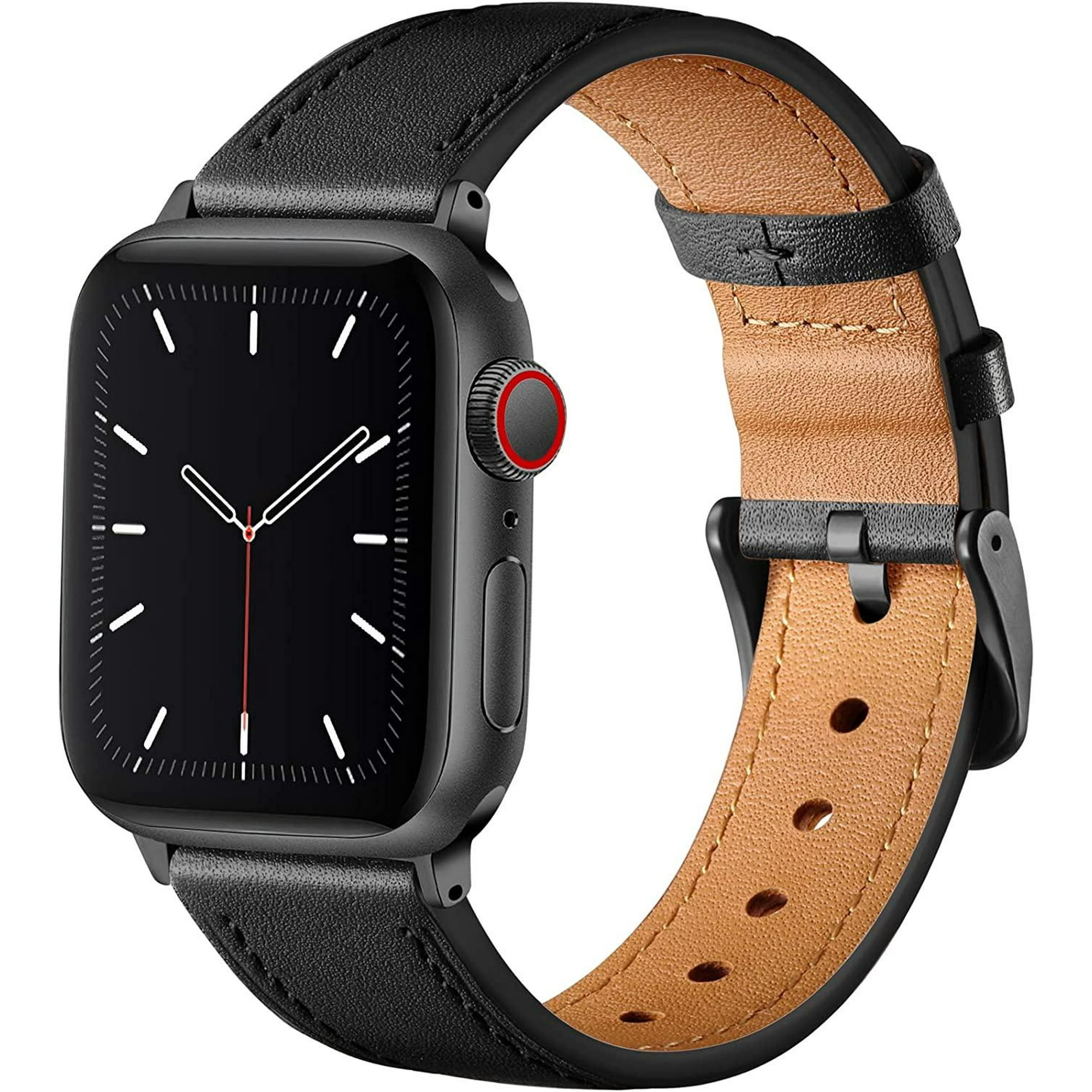 Ouwegaga For Apple Watch Bands 38mm 40mm 41mm For Women Men Soft Leather Wristbands For Iwatch Ultra Series 9 8 7 6 5 4 3 Se Black 38 40 41mm