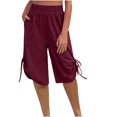 thumbnail image 4 of SDNall Casual Shorts for Women Fashion Casual Solid Color Waist Elastic Loose Straight Wide Leg Half Shorts Pants with Pocket Linen Shorts for Women, 4 of 9