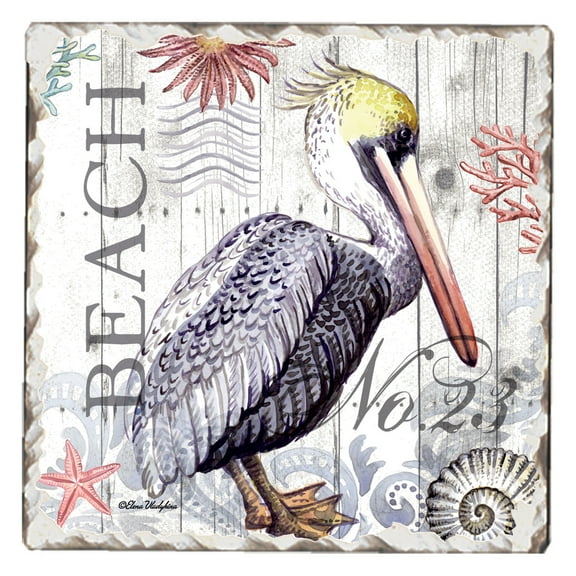 CounterArt "Beach Harbor Pelican" Single Absorbent Stone Tumbled Tile Coaster 1 Pack