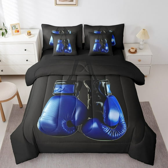 YST Boxing Bedding 7PCS Queen Size Comforter Sets for Boys Box Bedding Sets Sports Bed in a Bag,1 Comforter,1 Flat Sheet,1 Fitted Sheet,2 Pillowcases,2 Throw Pillow Covers