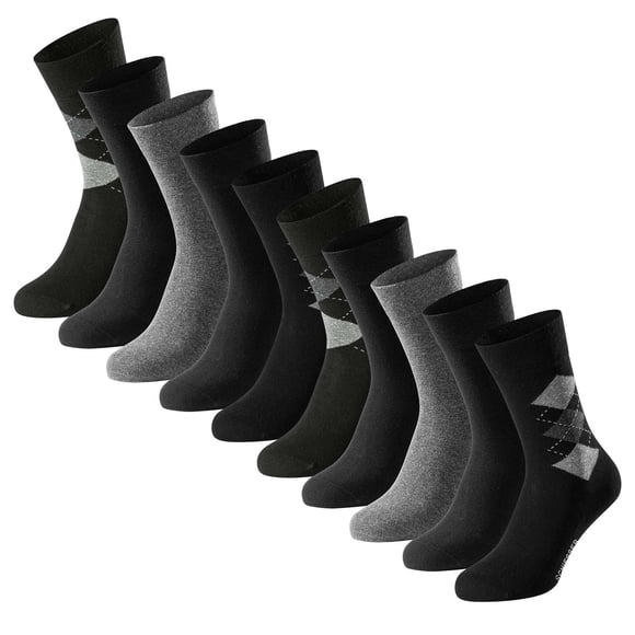 SCHIESSER Calcetines para hombre, paquete de 10 - «Bluebird», mezcla de algodón, lisos/estampados Negro/rombo 43-46