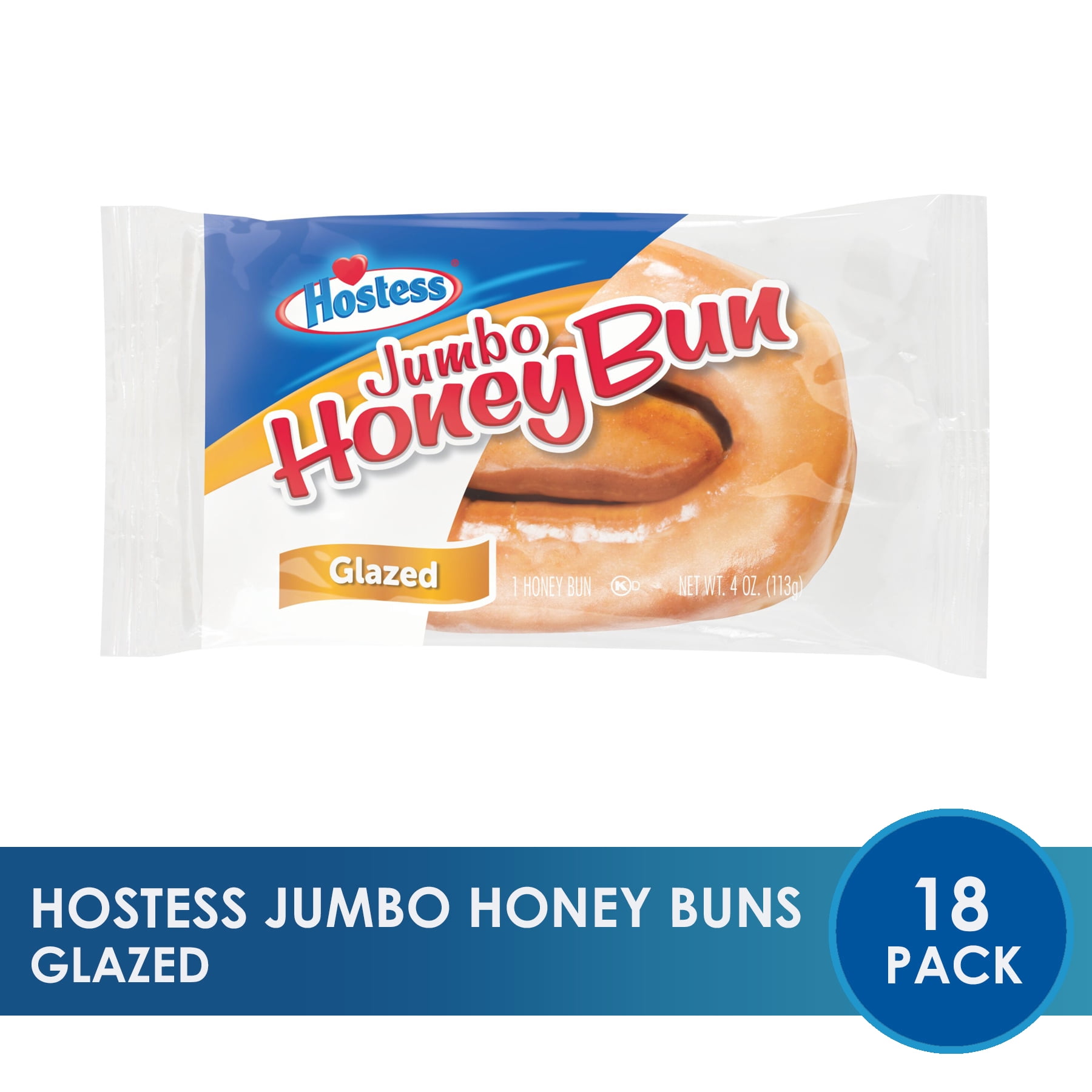 (18 Pack) Hostess Jumbo Glazed Honey Buns, 1 Count Bags