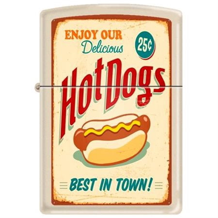 Zippo Hot Dogs Best In Town Poster Cream Matte Windproof Lighter NEW (The Best Cigar Lighter)