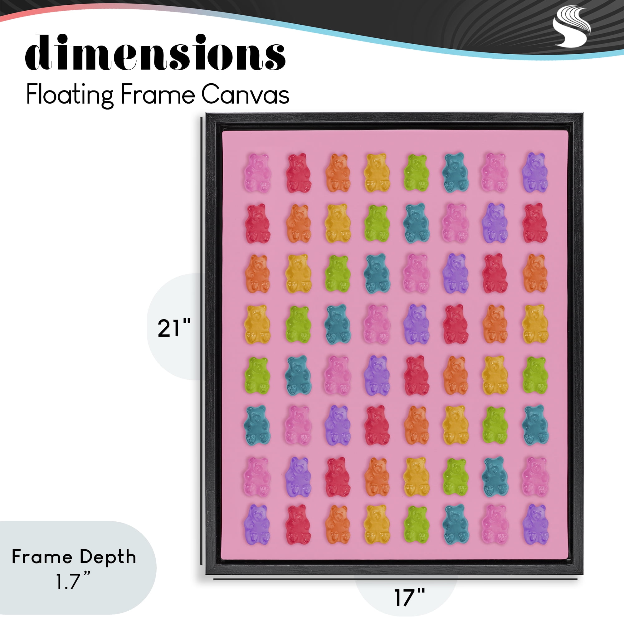 Stupell Industries Rainbow Gummy Bear Candies Black Framed Floater Canvas Wall Art, design by LISH Creative