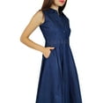 thumbnail image 3 of Bimba Womens Pleated A-line Dress With Pockets Casual Denim Shift Shirt Dress, 3 of 3