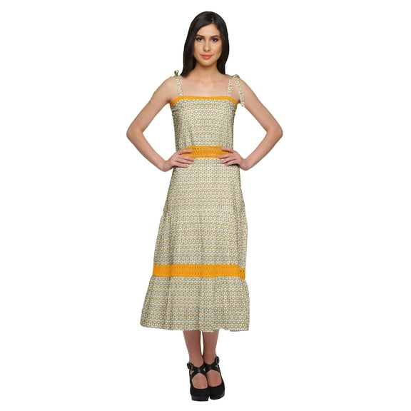 Moomaya Printed Adjustable Shoulder Strap Women Casual Sleeveless Long Dress