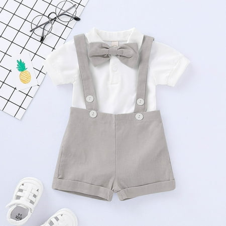 

Leutsin Toddler Baby Boys Summer Solid Color Bow Printed Romper + Suspenders Suit