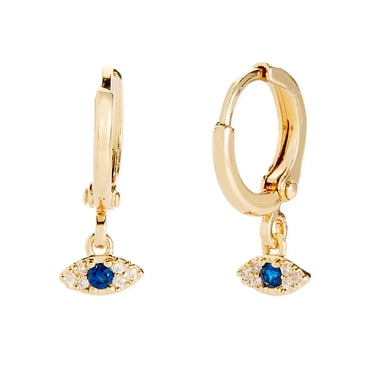 Scoop Womens 14K Gold Flash-Plated Cubic Zirconia Evil Eye Huggie Hoop Earrings