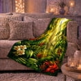 thumbnail image 6 of Golden Sunlit Rainforest with Red Tropical Flowers, Botanical Jungle Art for Plant Lovers, Birthday Gift, Soft Flannel Blanket for Bedroom, Fresh Tropical Home Decor, 6 of 9