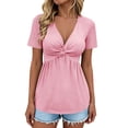 thumbnail image 5 of GUACER Womens T Shirts Casual V Neck Front Knotted Short Sleeve Blouses, 5 of 9