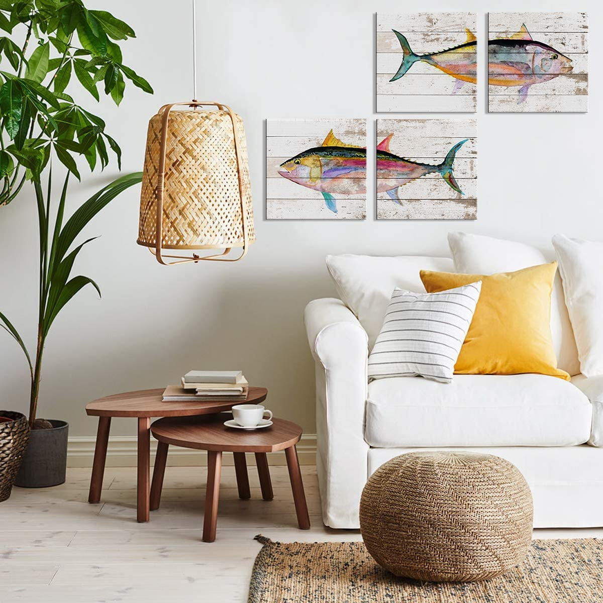 Tuna Fish Wall Decor Modern Canvas Art Ocean Beach Bathroom Coastal Decor Rustic Nautical Fish Pictures Kitchen Sea Animal Painting Marine Life Artwork for Bedroom Dinner Room Home Decorations