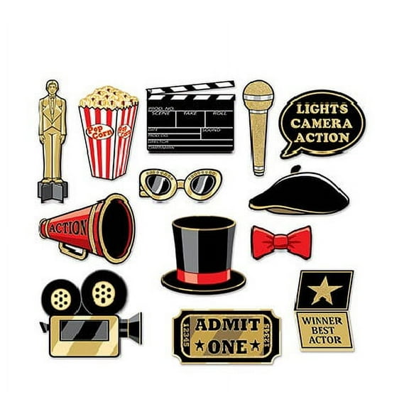 Party Central Club Pack of 156 Black and Gold Awards Night Glittered Photo Props 11"