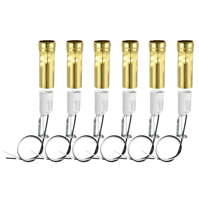 Unique Bargains E14 Bulb Socket with Wire and 3 Inch Tall Gold Candle Covers Kit 6 Sets