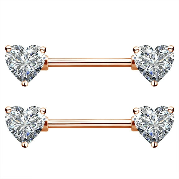 OUFER 14G Surgical Steel Nipple Rings CZ Heart Nipple Barbells Boby Piercing Jewelry-Rose Gold