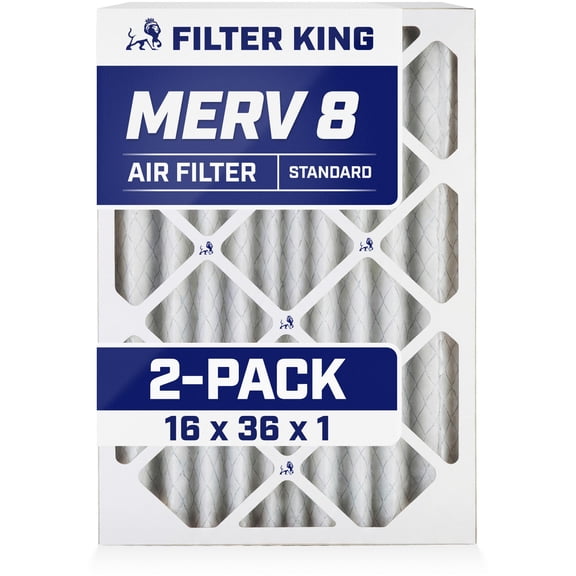 Filter King 16x36x1 Air Filter | 2-PACK | MERV 8 HVAC Pleated A/C Furnace Filters | MADE IN USA | Actual Size: 15.5 x 35.5 x .75"