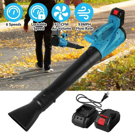 Moclever Leaf Blower Cordless, 21V Battery Powered Leaf Blower 93MPH 431CFM with 6 Variable Speeds 2 Rechargeable Batteries for Yard Patio, Blue